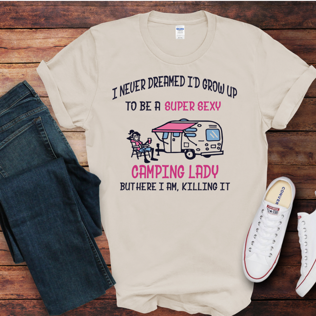 Camping Lady DTF Shirt Print