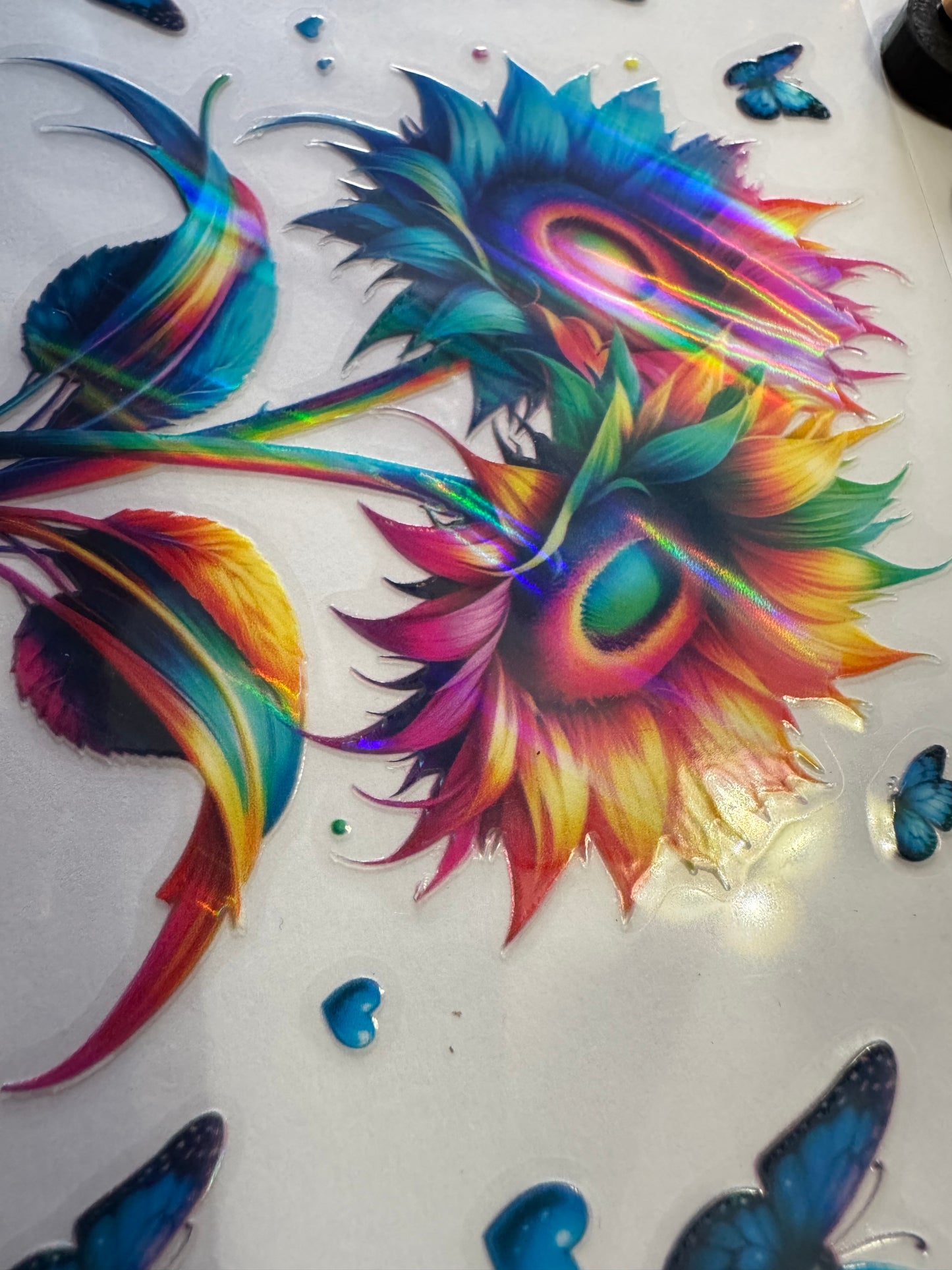 Watercolor Sunflowers & Butterflies Holographic UVDTF wrap 016