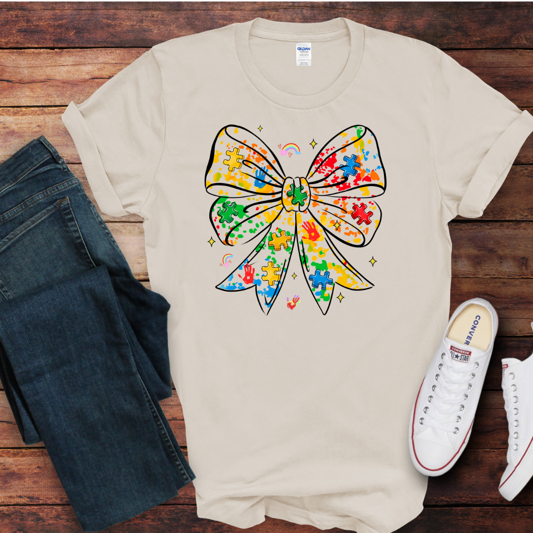 Autism Bow Watercolor DTF Shirt Print