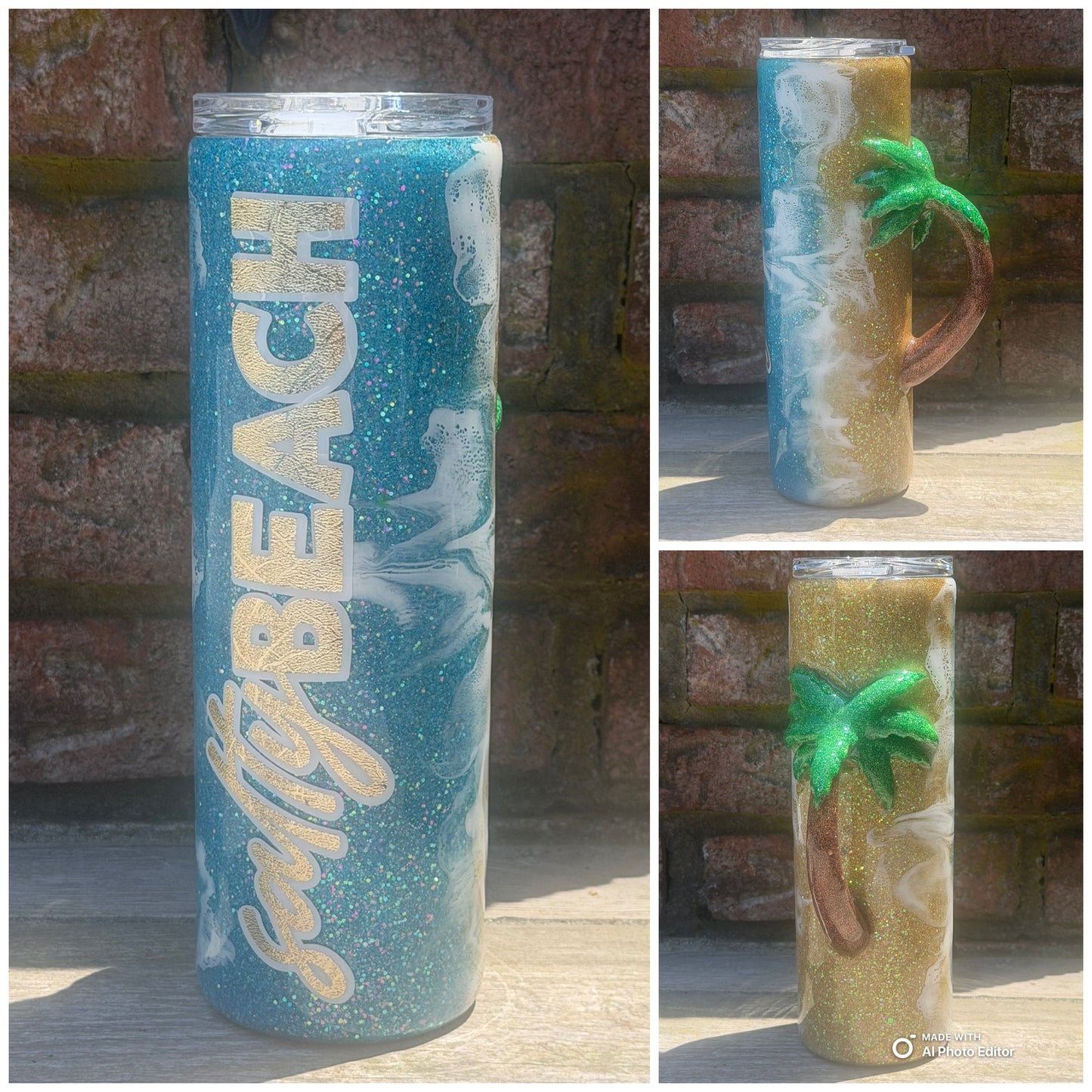 30oz Salty Beach Palm Tree handle Tumbler