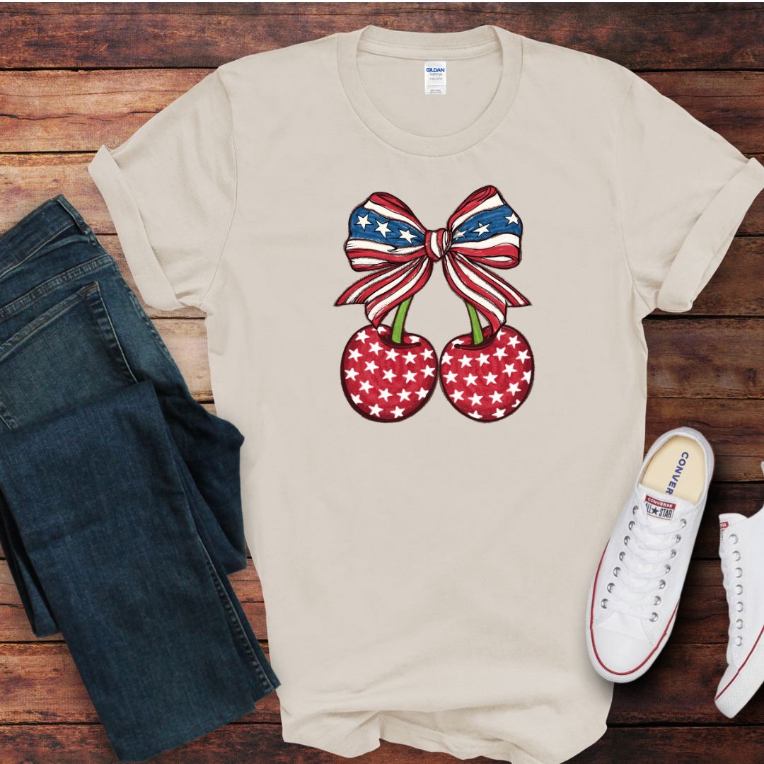 Patriotic Cherry DTF Shirt Print