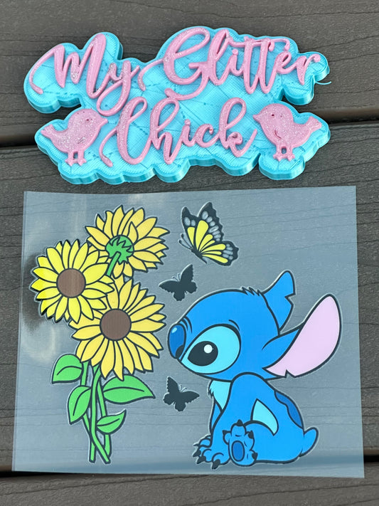 Stitch Sunflower & Butterflies UV DTF Sticker