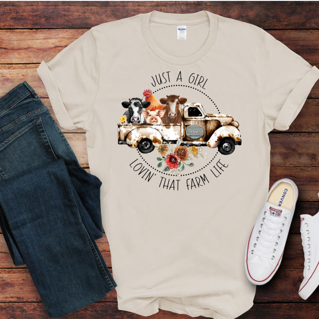 Just a Girl Lovin Farm Life DTF Shirt Print