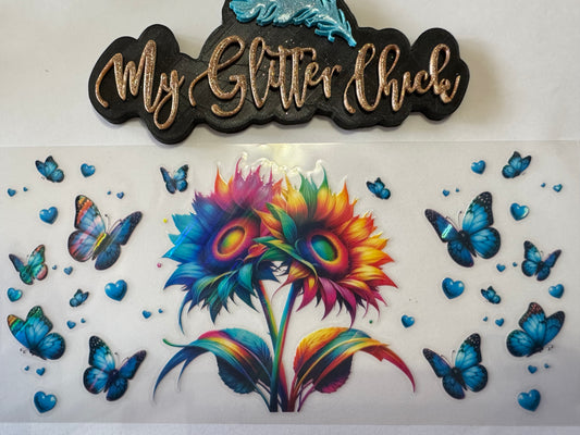 Watercolor Sunflowers & Butterflies Holographic UVDTF wrap 016