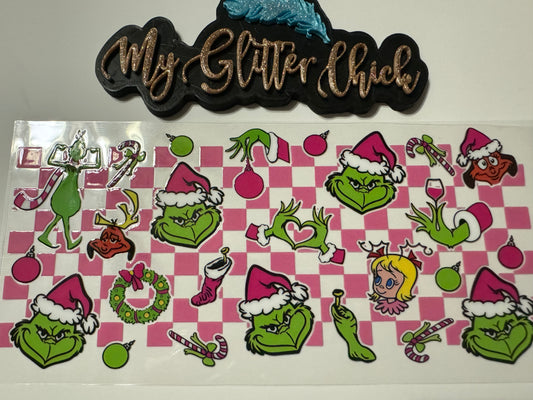 Pink checker Grinch UVDTF Wrap 6025