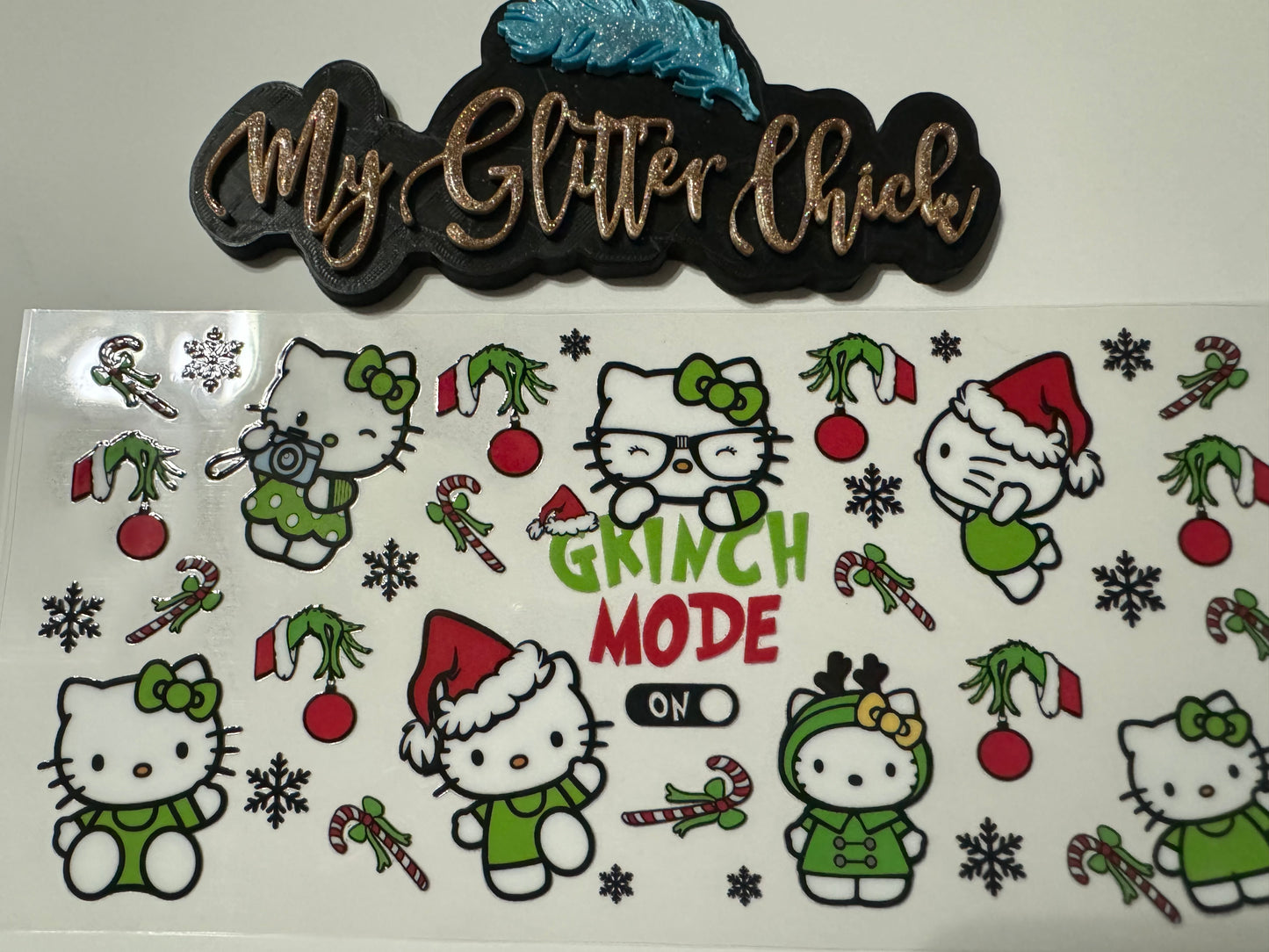 Grinch Mode Kitty Christmas UVDTF Wrap 6032