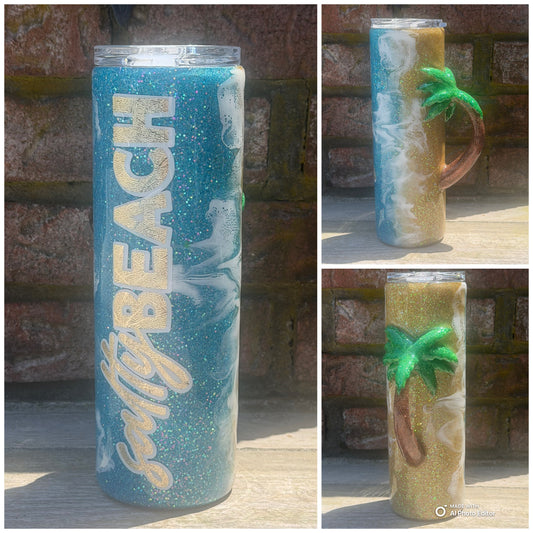 30oz Salty Beach Palm Tree handle Tumbler